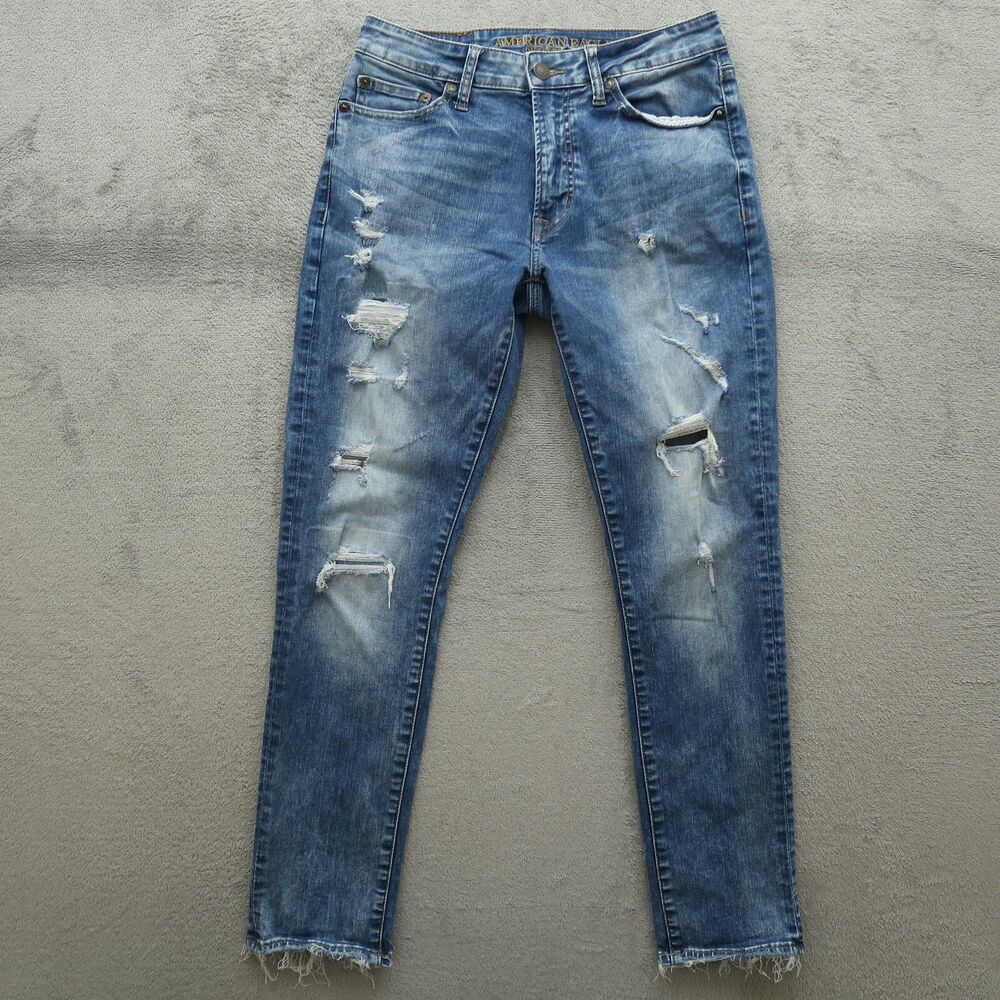 American Eagle Jeans Mens Size 29x30 Blue Slim Fit Stretch Denim Destroyed